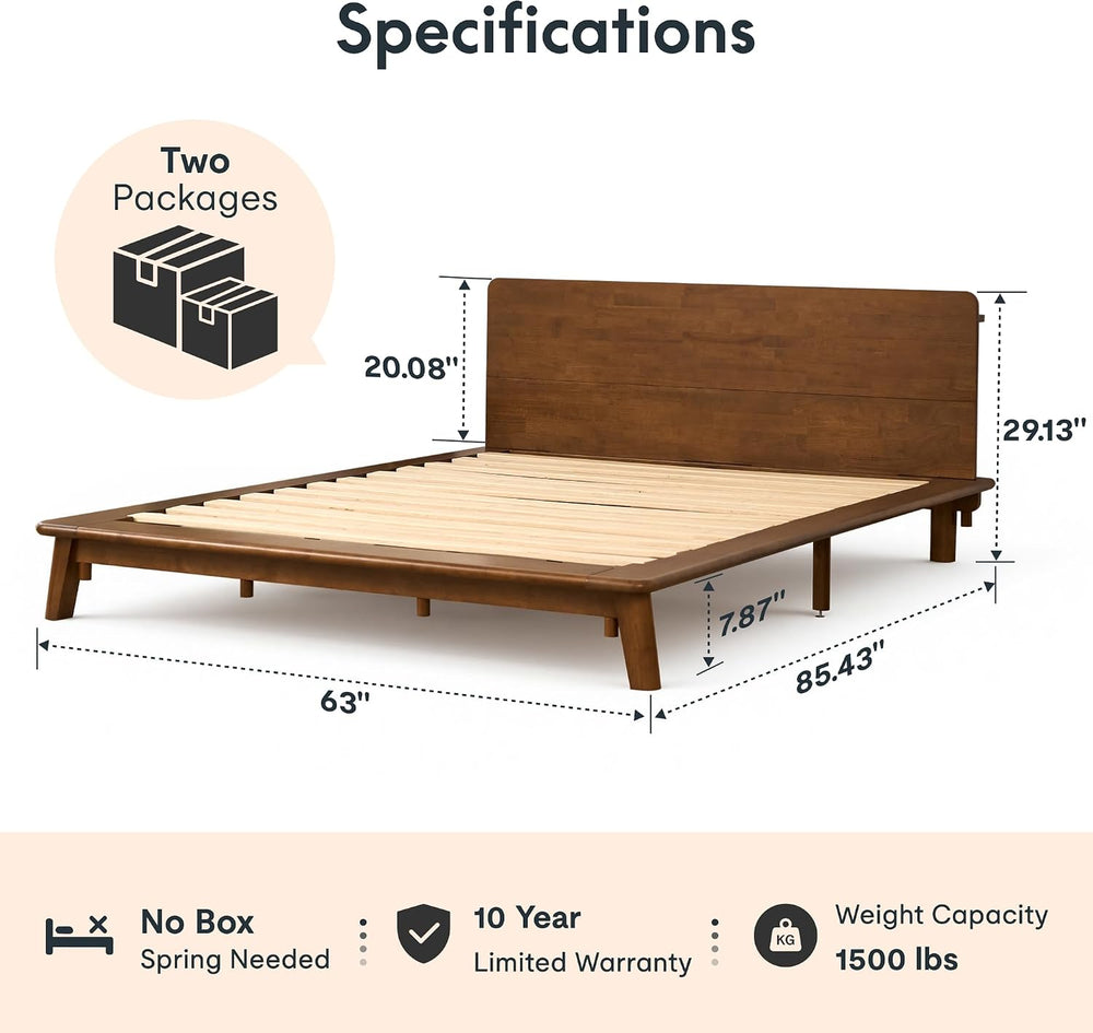 FLEXISPOT Hako G1 Queen Solid Wood Platform Bed with Tool-Free Assembly