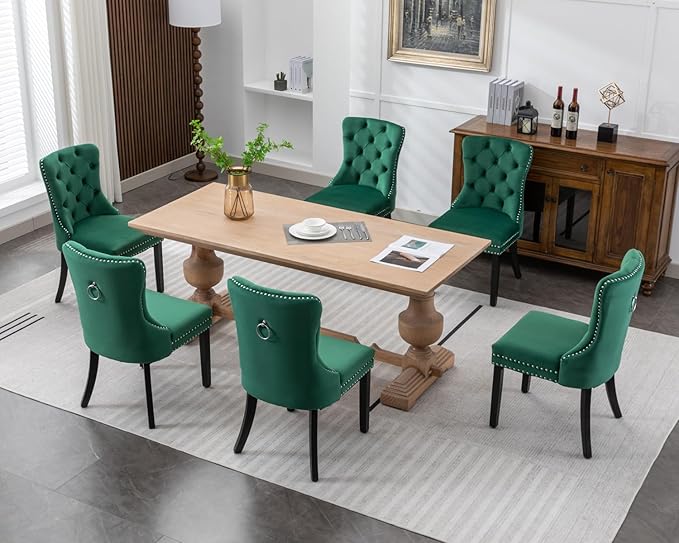 KCC Velvet Dining Chairs Set of 6, Upholstered High-end Tufted Dining Room Ch...