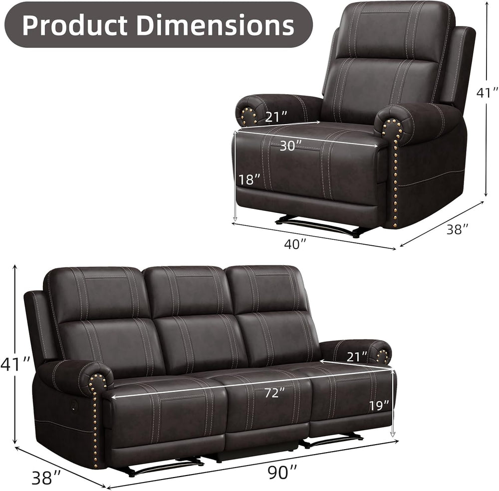 Faux Leather Electric Reclining Sofa Set, Power Recliner Four Seats Sofa Set,...