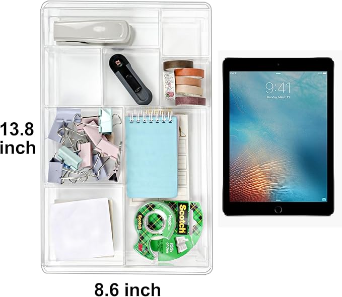 ZEXALOR 8-Section Clear Drawer Organizer, Large Acrylic Drawer Divider Tray - Image 2