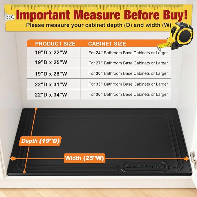 Aisslro Under Sink Mat 25" X 19", Waterproof Silicone Under Sink Mats - Image 2