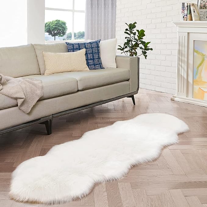 ORINOVA White Faux Sheepskin Shag Fur Runner Rugs by ORINOVA