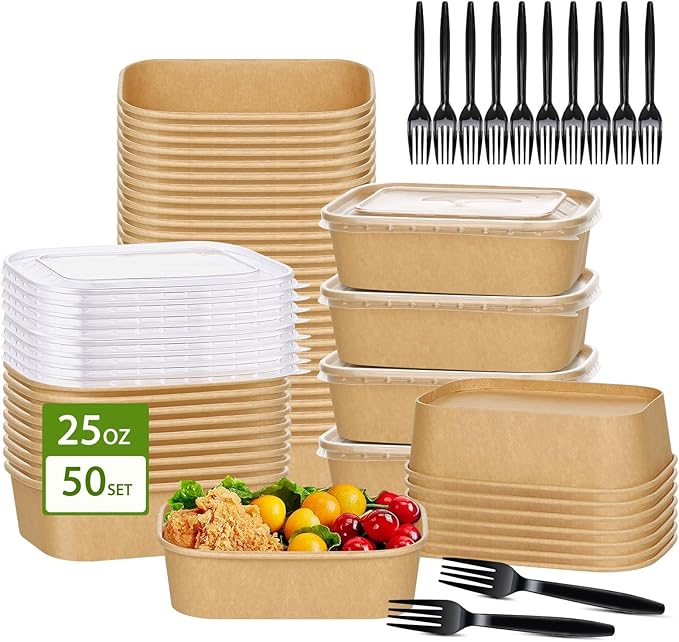 DI QIU REN 50-Pack 25oz Paper Bowls, Disposable Food Containers by DIQIUREN