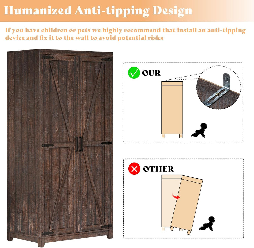 AMERLIFE 71'' Farmhouse Armoire Wardrobe Closet Set of 2