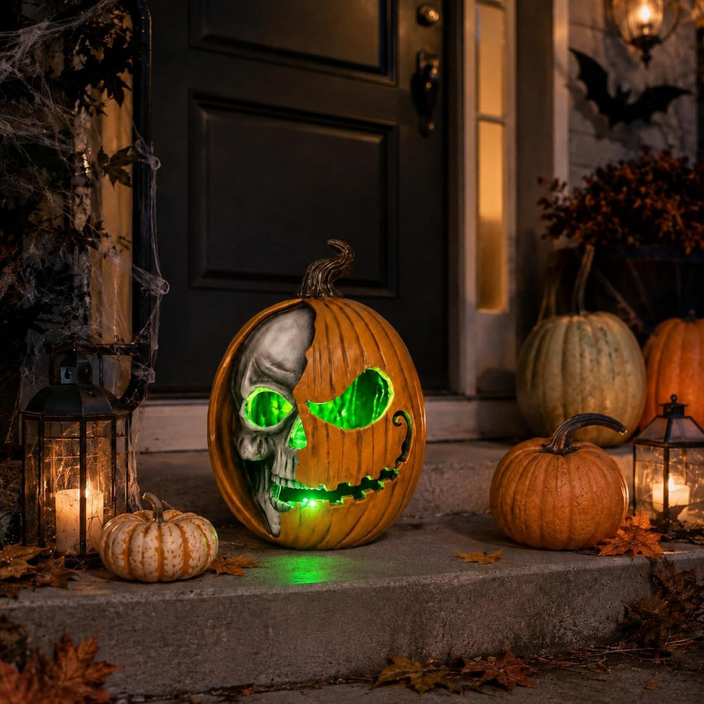 Led Light Up Jack O Lantern, Pumpkin Skull Halloween Decorations for Home