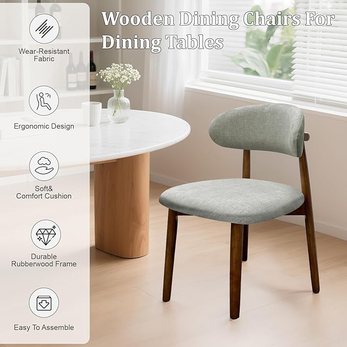 Farmhouse Dining Chairs Set of 6, Mid Century Modern Fabric Upholstered Kitch...
