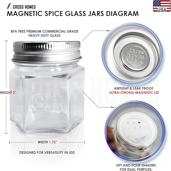 20 Pack Magnetic Spice Jars for Refrigerator, Hexagon Glass Magnetic Spice Jar - Image 3