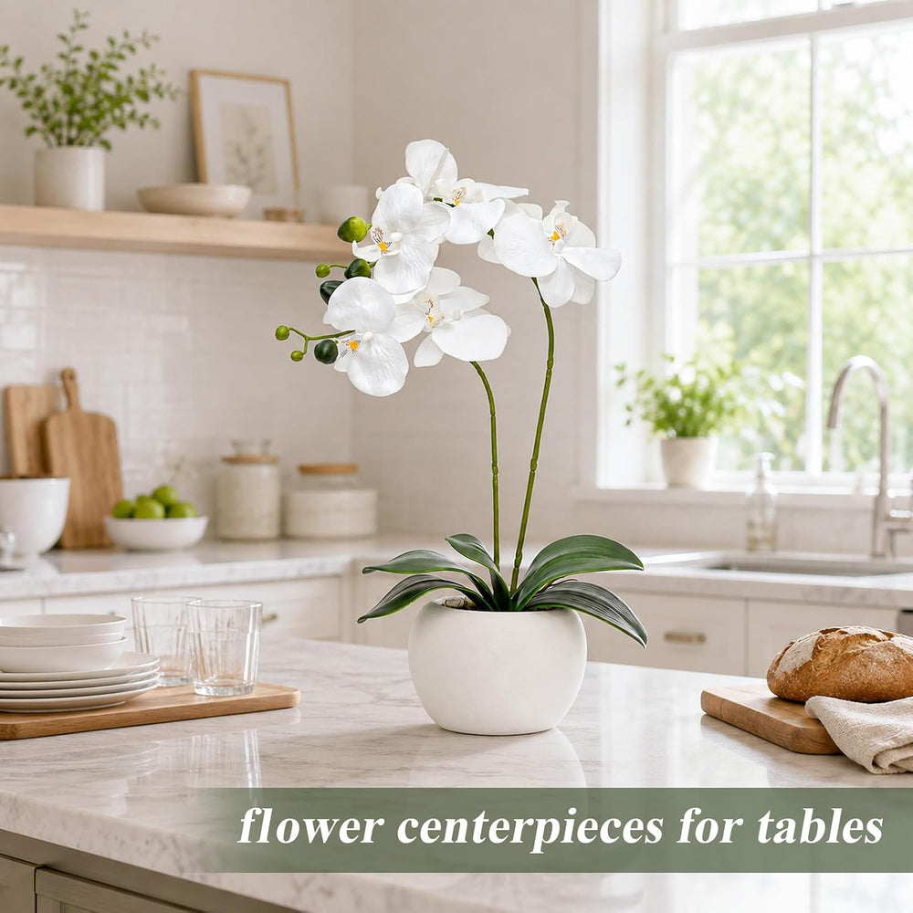 Artificial Flowers Indoor, White Fake Orchid in Pot