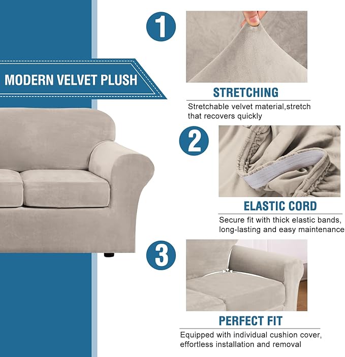 H.VERSAILTEX Rich Velvet Stretch 2 Piece Cover Chair Slipcover Sofa Cover - Image 3