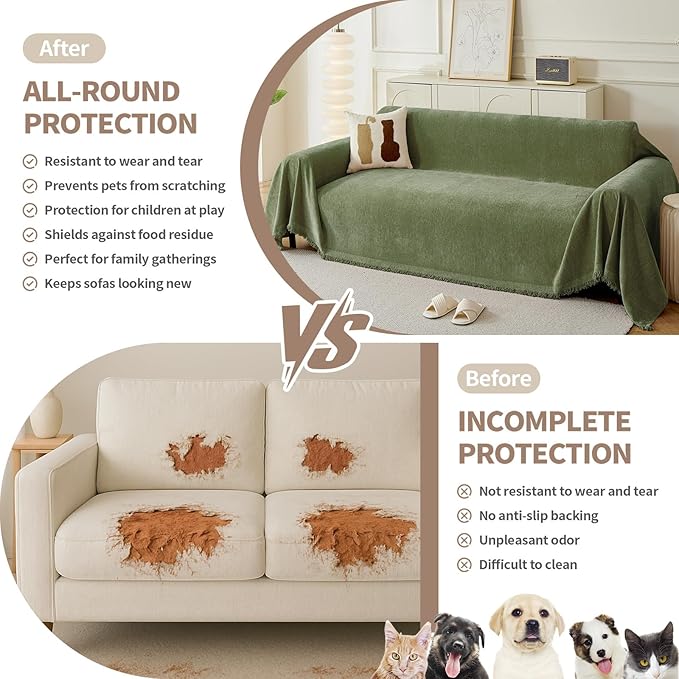 Couch Cover for Dogs, Boho Sofa Covers for 4 Cushion Couch, Chenille Sofa - Image 3