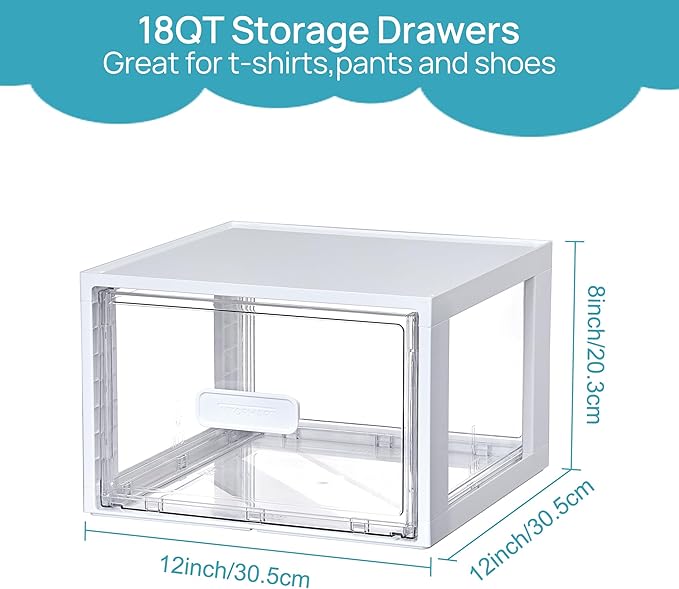 Vtopmart 4 Pack 18QT White Stackable Storage Drawers, Easily Assemble Closet