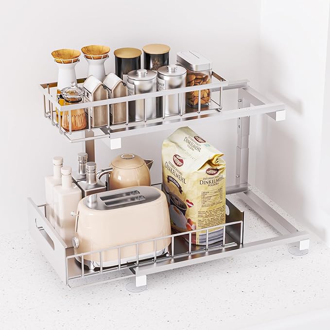 Under Sink Organizer, Heavy Duty Metal Pull Out Cabinet Organizer Slide Out - Image 7