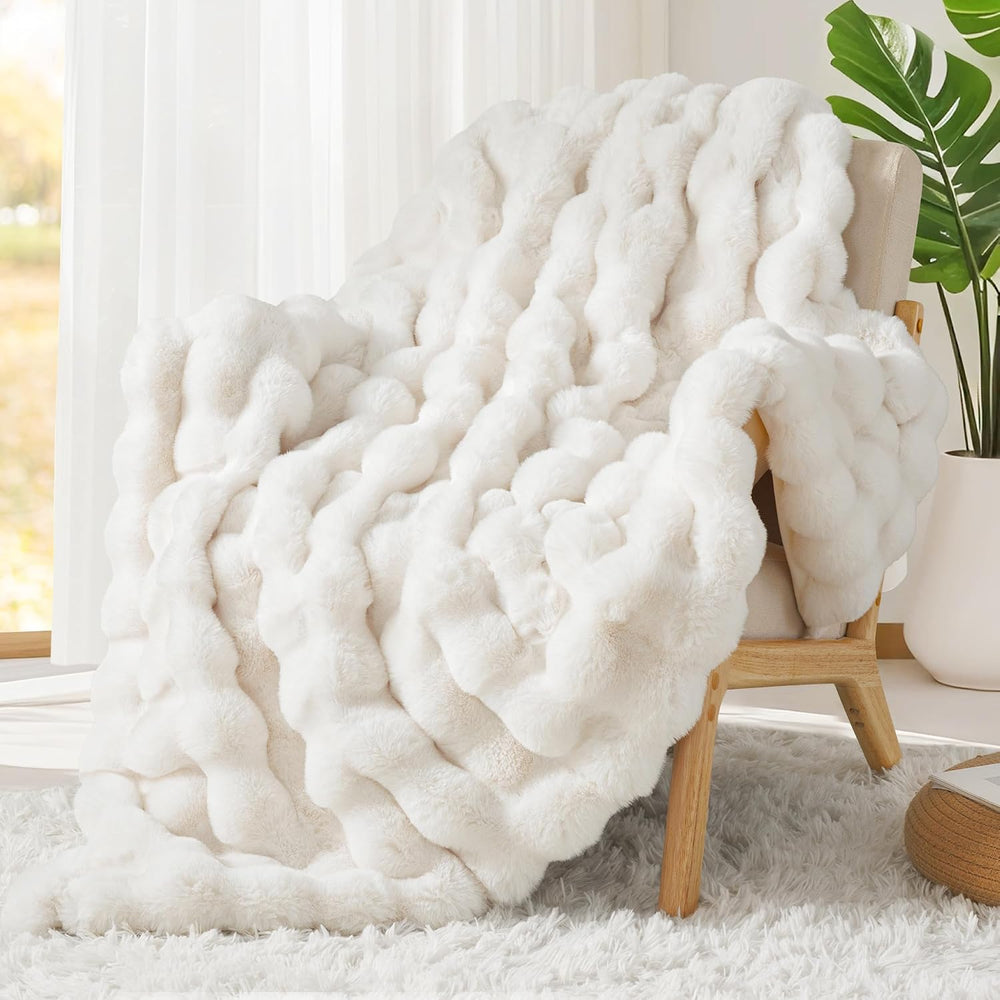 Luxury 1000GSM Faux Rabbit Fur Throw Blanket, Super Heavy Warm Cozy Blankets ...
