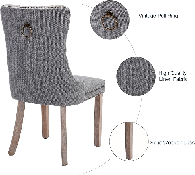 Grey Dining Chairs Set of 4, Upholstered Tufted Linen Fabric Dining Room Chai...