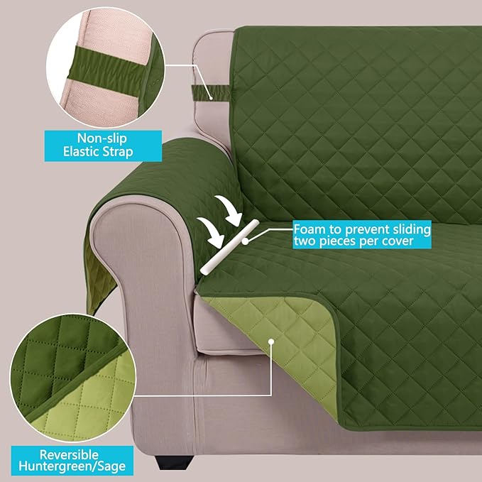 U-NICE HOME Reversible Oversized Chair Covers Quilted Water Repellent Pet - Image 3