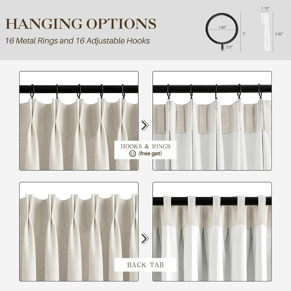 IVAPUPU Linen Pinch Pleated Blackout Curtains for Bedroom 102 Inch Long