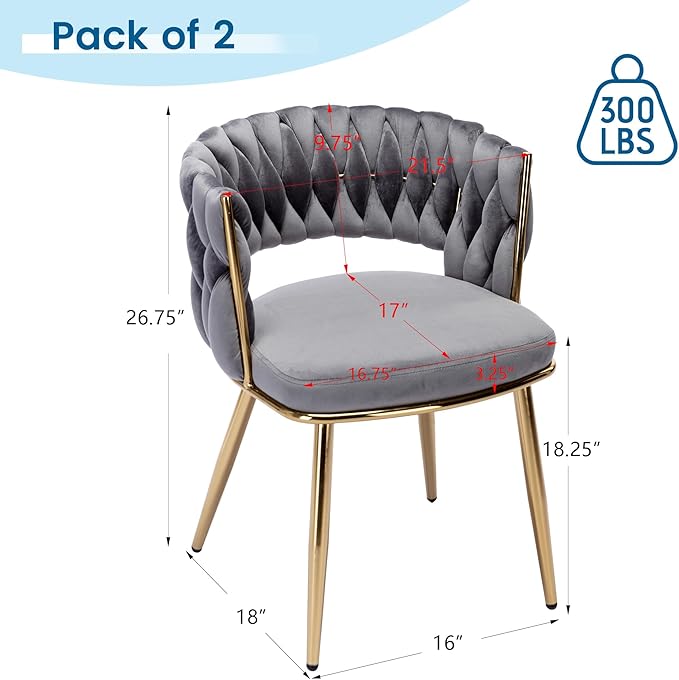 KCC Velvet Dining Chairs Set of 4, Gold Modern Dining Chair with Metal Legs, ...