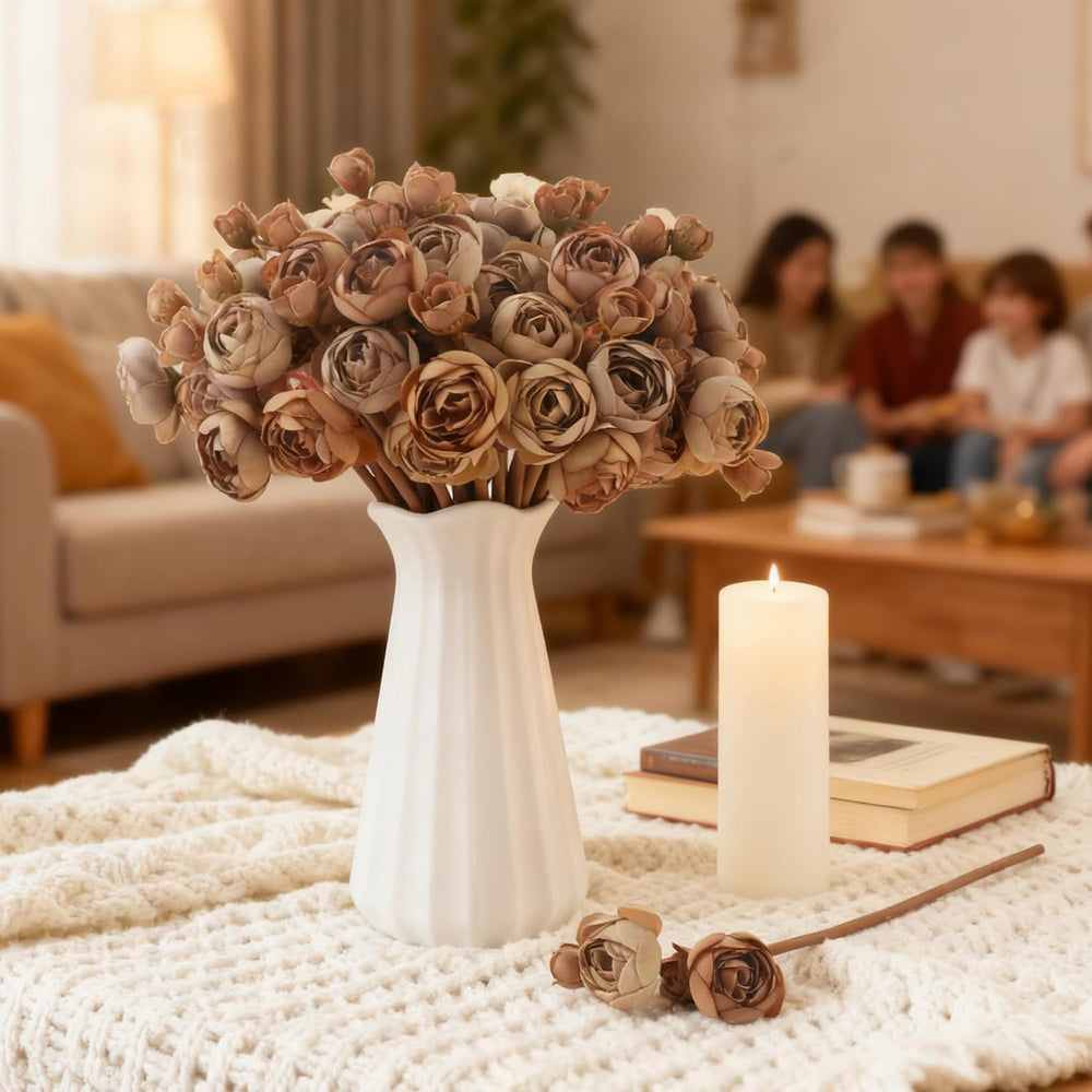 24 Stems Artificial Ranunculus Flowers - 96 Bloom Faux Silk Ranunculus Bouque...