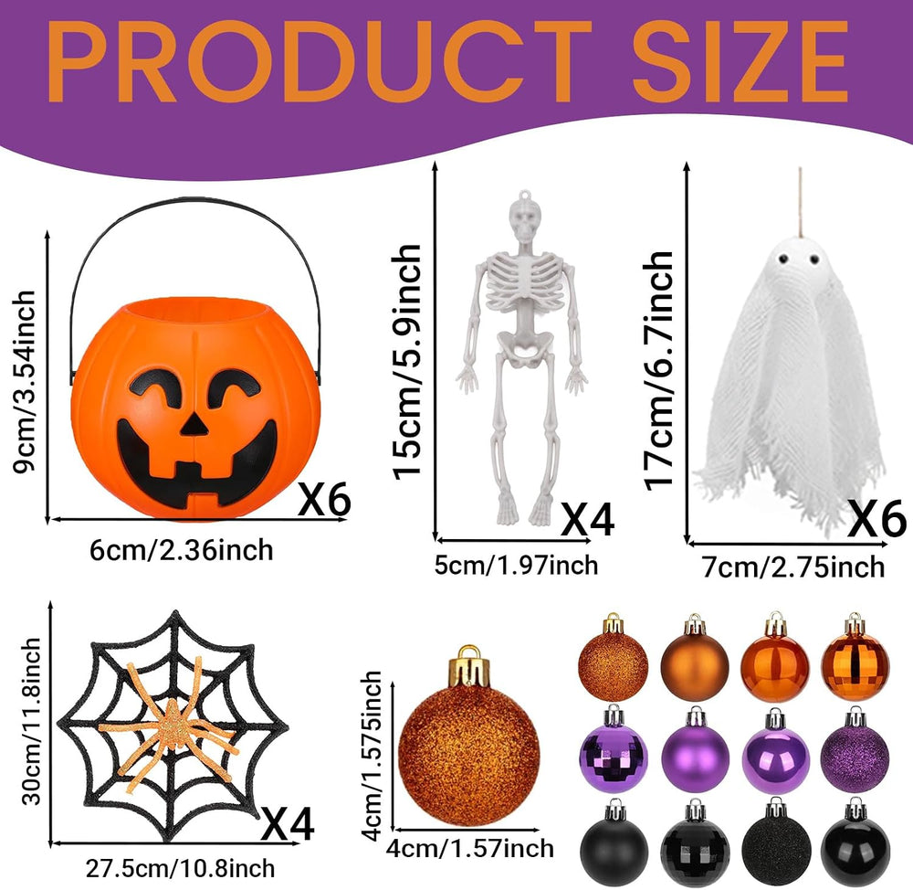 44 Pcs Halloween Tree Ornaments Decorations Witch Hat Pumpkin Tree Topper Pum...