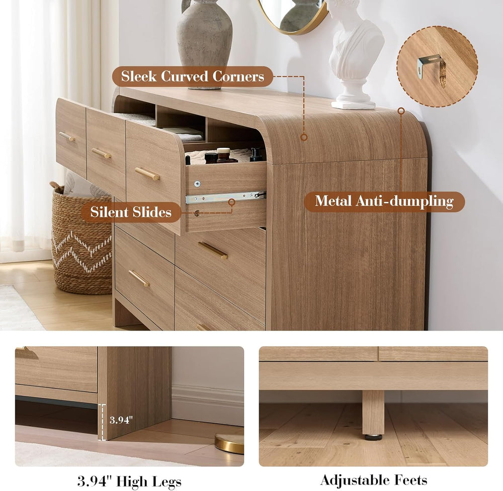 Curved Drawer Dresser for Bedroom with 7 Drawers, 54'' Wide Chest of ...