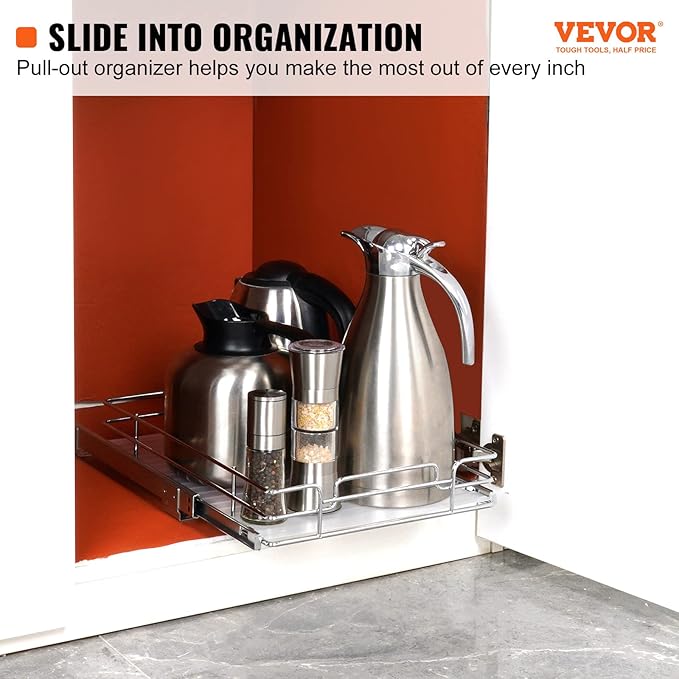VEVOR 12.5"Wx16.5"Dx3.5"H Pull Out Cabinet Organizer, Heavy Duty Slide Out - Image 2
