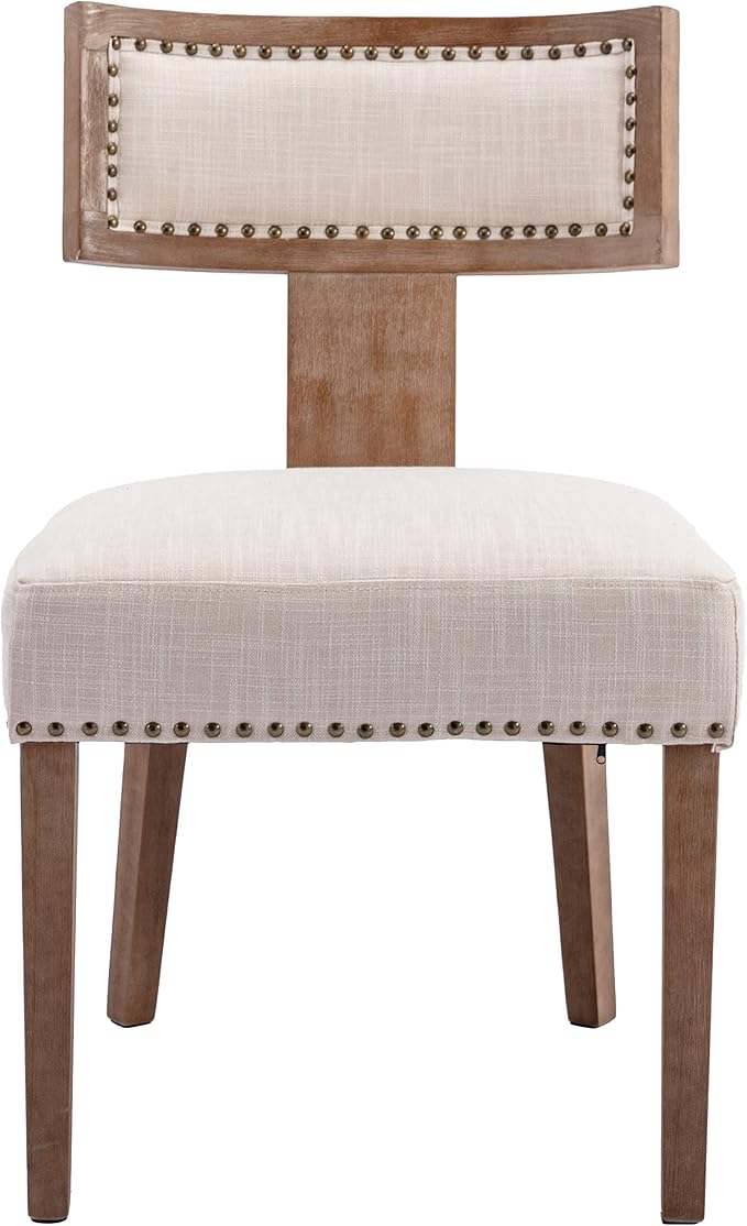 Mid Century Modern Dining Chairs Set of 2 Linen Fabric Upholstered Kitchen Si...