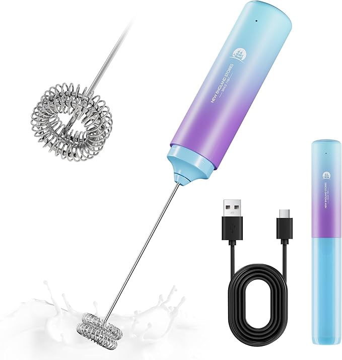 Rechargeable Milk Frother Handheld, 2-IN-1 Dual Spring Whisk Electric Frother by NewEnglandStories