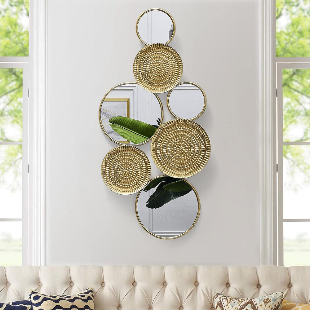 Oakrain Home Decor Metal Wall Decor with Multi Circle Plates Mirror, Large Mo...