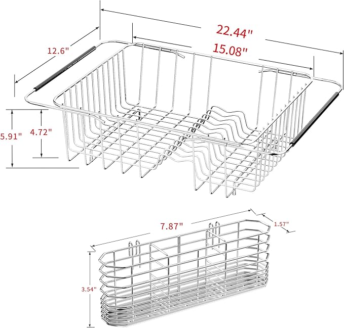 JAQ Over Sink Dish Drying Rack for Medium to Large Sink, Expandable 15.08"–22.4" - Image 2