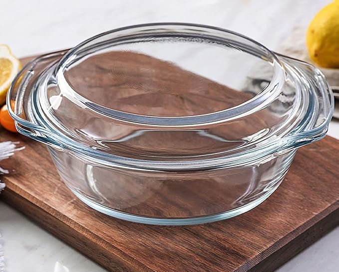 Casserole Baking Dish with 2 pcs, 1.5 QT large, Round with Handle and Lid by Mapeoes