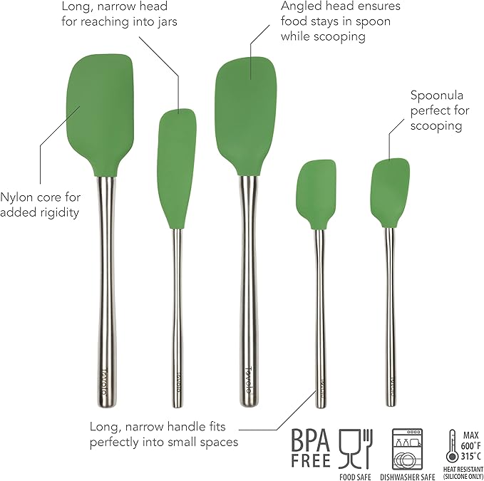 Tovolo Stainless Steel Handled Silicone Spatula Set of 5 Pesto Green, - Image 2