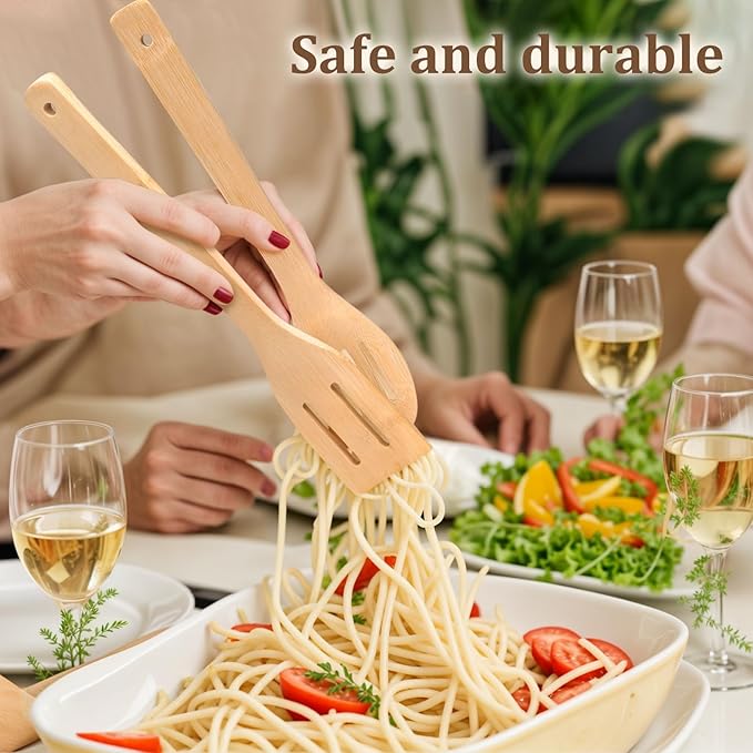 HANSGO Bamboo Kitchen Utensils Set – 6-Piece Wooden Cooking Set - Image 4