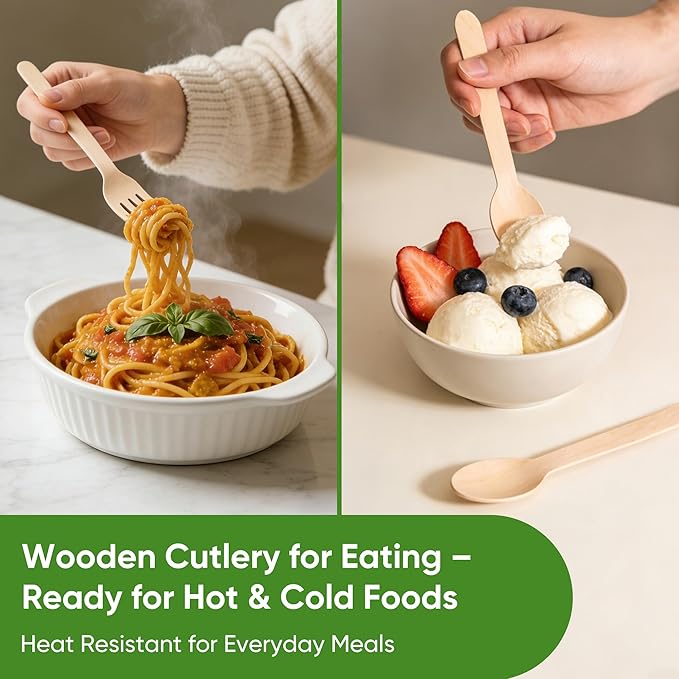 Disposable Wooden Utensils Set, Compostable Utensils, Disposable Cutlery - Image 3