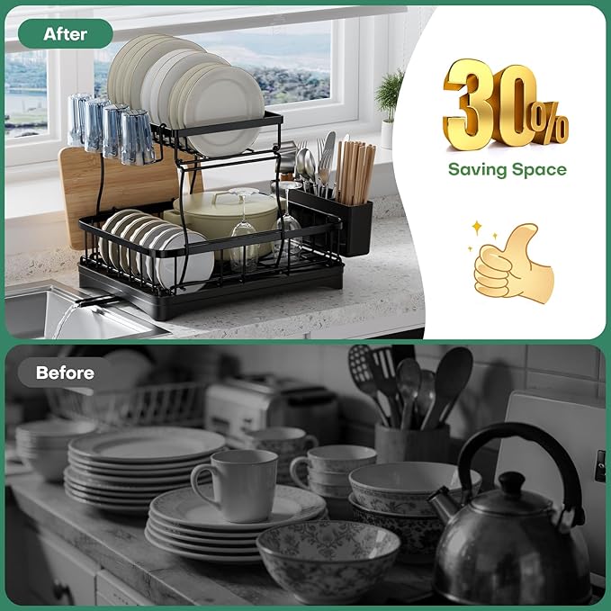 2 Tier Dish Rack, Carbon Steel Dish Drying Rack - Image 6