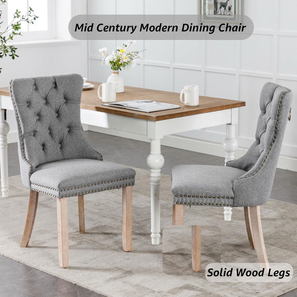 Grey Mid Century Modern Dining Chairs Set of 4, Linen Upholstered Kitchen &am...