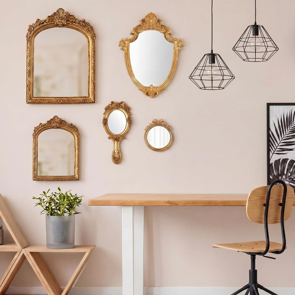 5 Pcs Vintage Gold Wall Mirror Set, 13in/8in/7in/4in, Classic Style