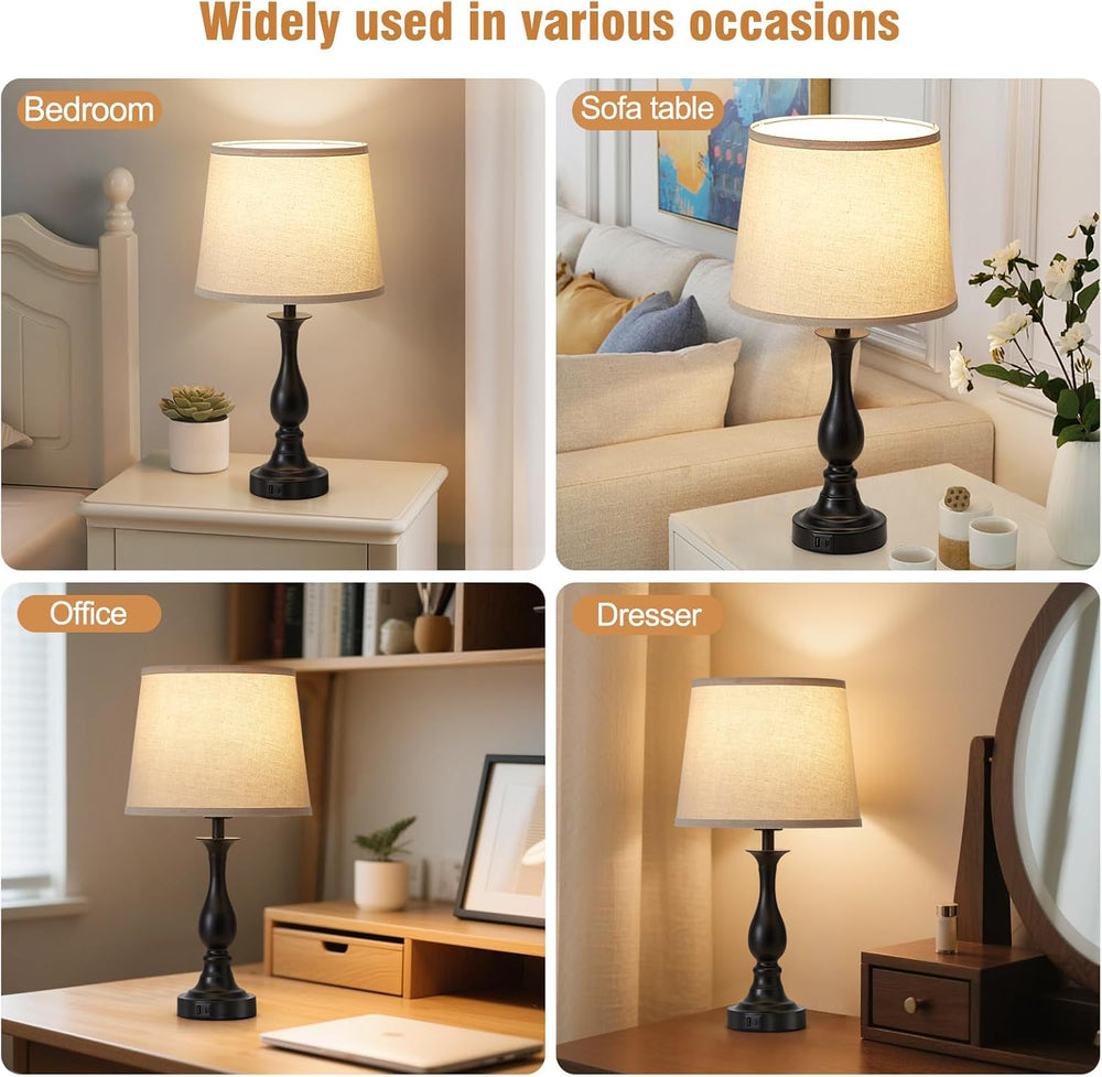 Touch Lamps for Nightstand Set of 2, Bedside Table Lamp USB C+A Ports