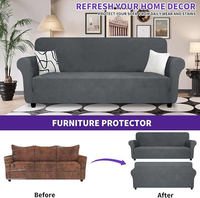 ZNSAYOTX Super Stretch Couch Cover, New Striped Sofa Covers Fitted Slipcovers - Image 2
