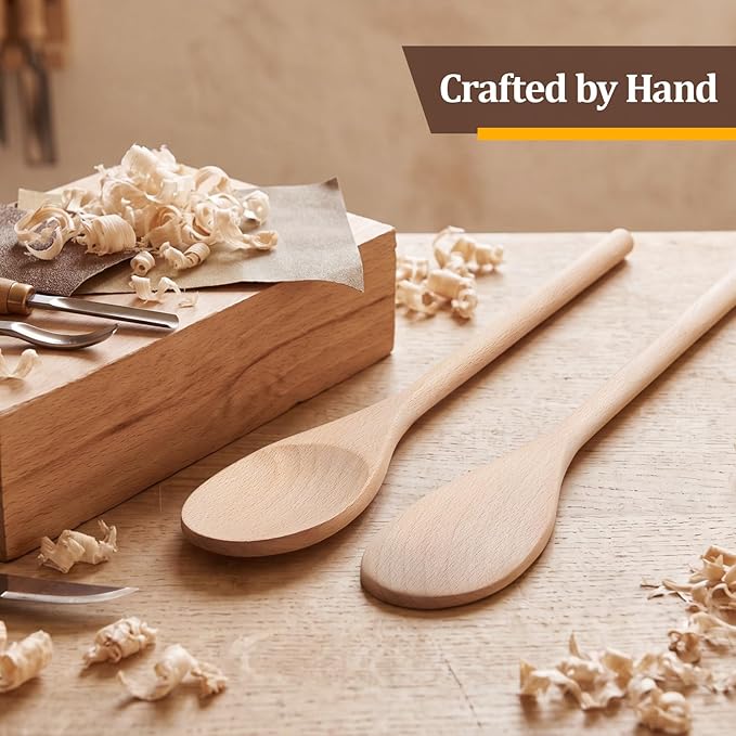 Cooking Wooden Spoons, MORGLES 10-Inch Serving Spoons - Image 3