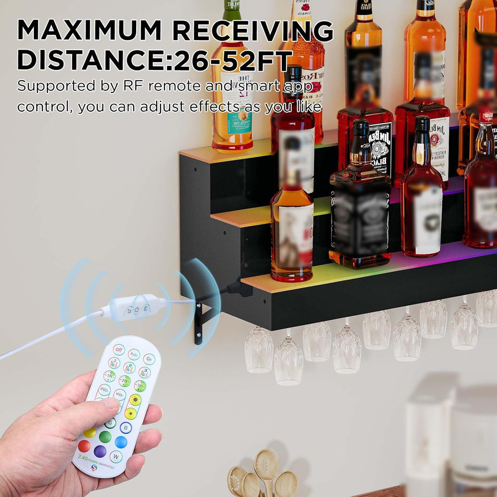Dethan 2 Tier 24 Inch LED Lighted Liquor Bottle Display Shelf - Wall-Mounted ...