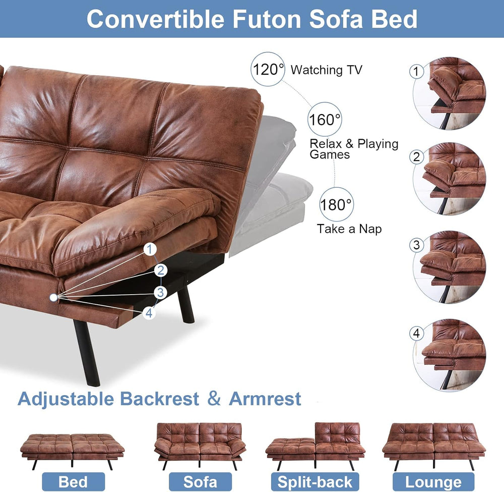 MUUEGM Futon Sofa Bed Faux Leather Memory Foam Couch Futon Sets,Convertible S...