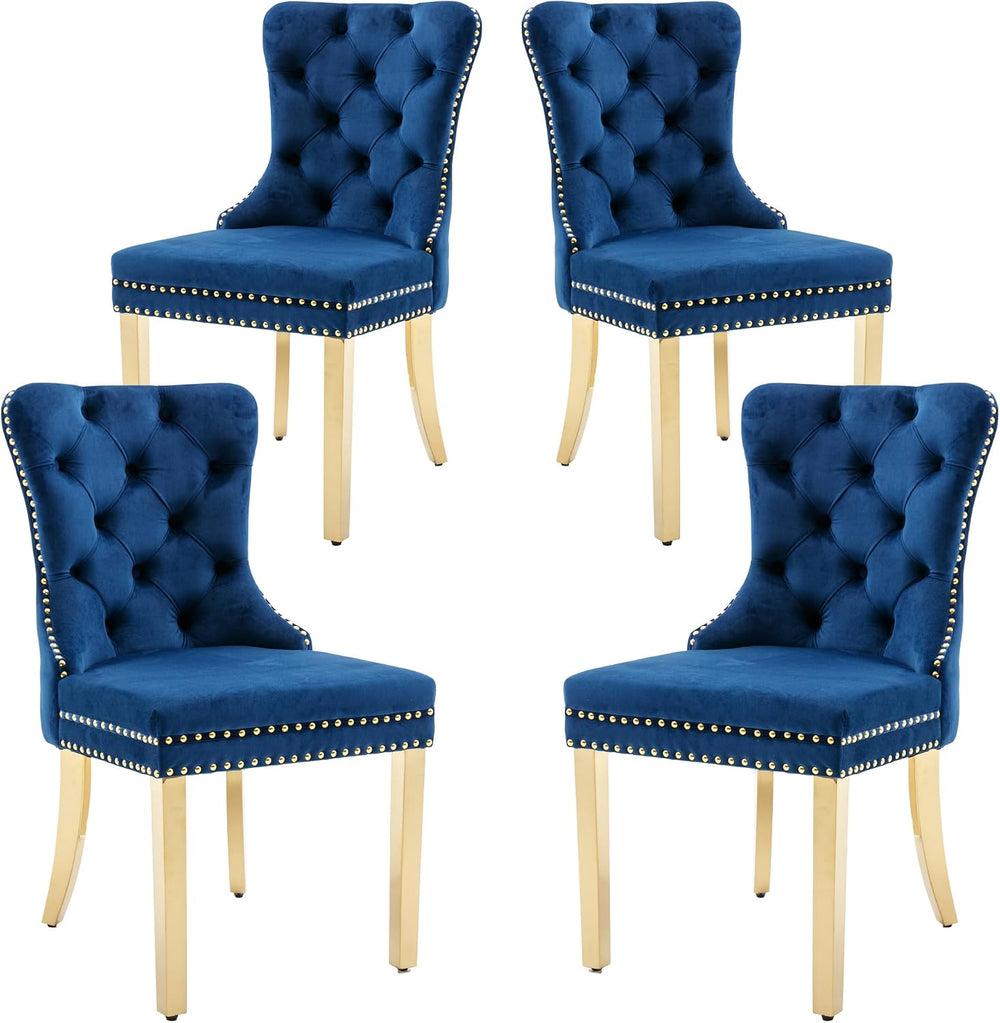 KCC Velvet Dining Chairs Set of 4, Upholstered High-end Tufted Dining Chair w...