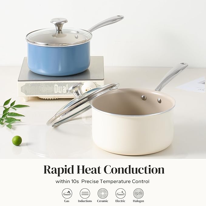 Redchef Ceramic Sauce Pan with Lid, 2.5QT Small Saucepan, Nonstick Cooking Pot - Image 6