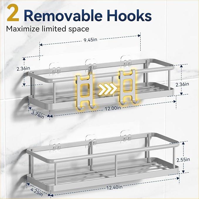 YASONIC Shower Caddy Adhesive, No Drill Bathroom Shower Organizers, - Image 6