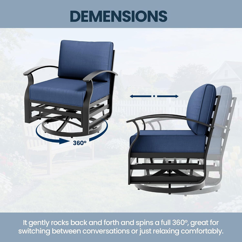 3 Piece Aluminum Swivel Rocking Chair Set, Outdoor Patio Swivel Gliders Chair...