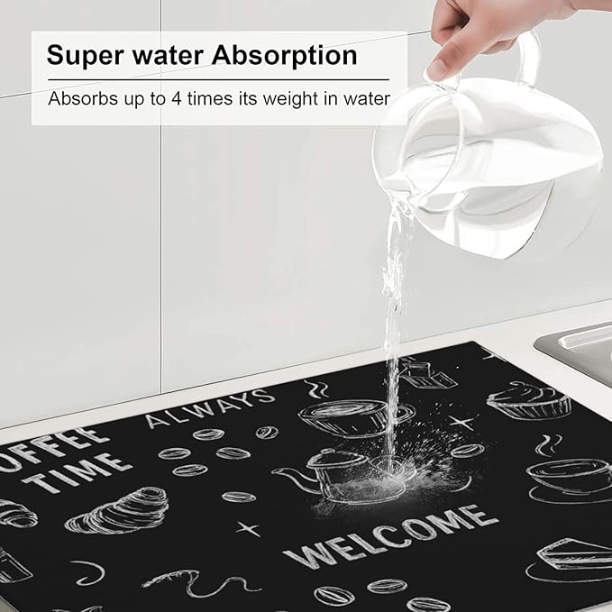 Black Ink Dish Drying Mats for Kitchen Counter, Large 18"x24" Dish Mats for - Image 6