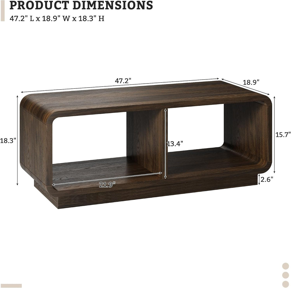 LYNSOM 47" Mid Century Modern Coffee Table,2-Tier Center Table with Curv...