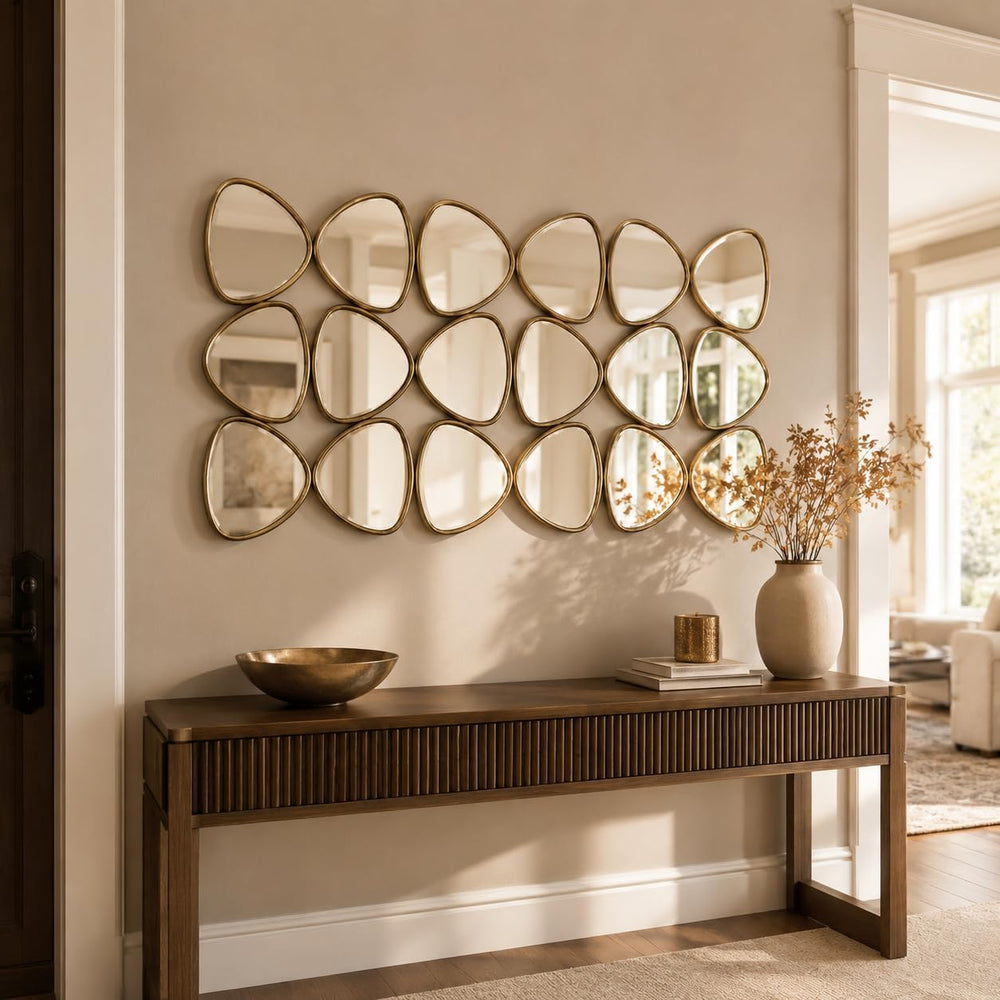 Large Geometric Decorative Wall Mirror, 47.2 x 23.6 in, Antique Gold