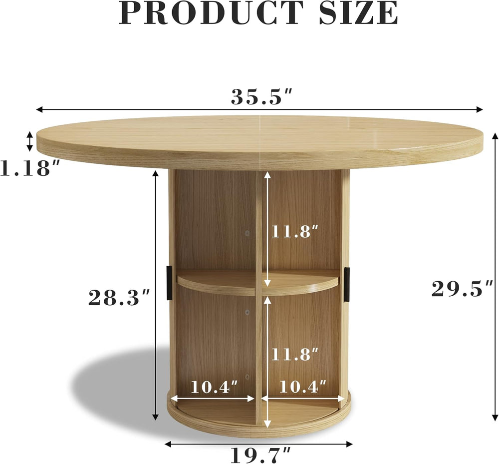 35.5'' Round Dining Table for 2-4, Small Dining Table with Storage Sh...