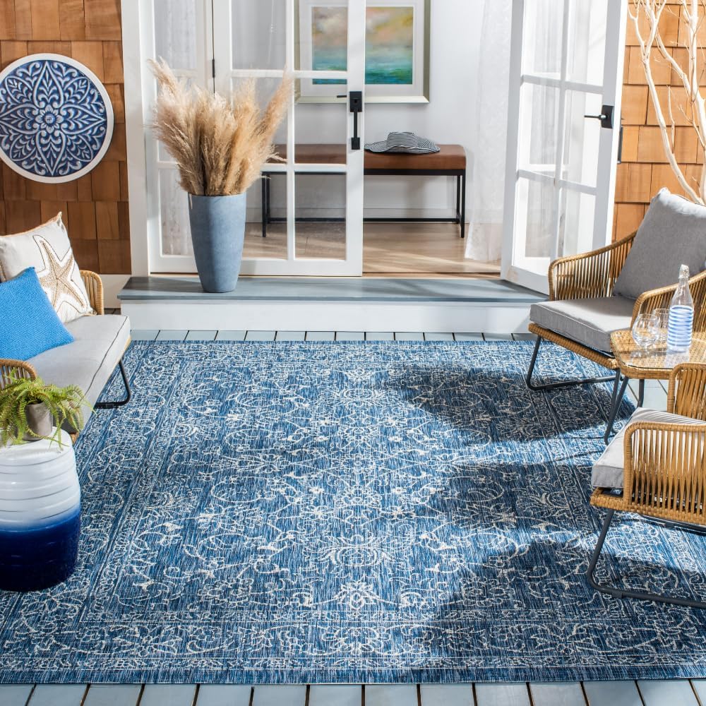 SAFAVIEH Courtyard Collection Area Rug - 8' x 10', Navy & Ivory, ...